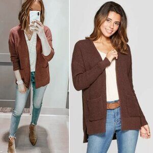 Universal Thread Long Open Oversized Knit Cardigan Sweater Brown Plus Size